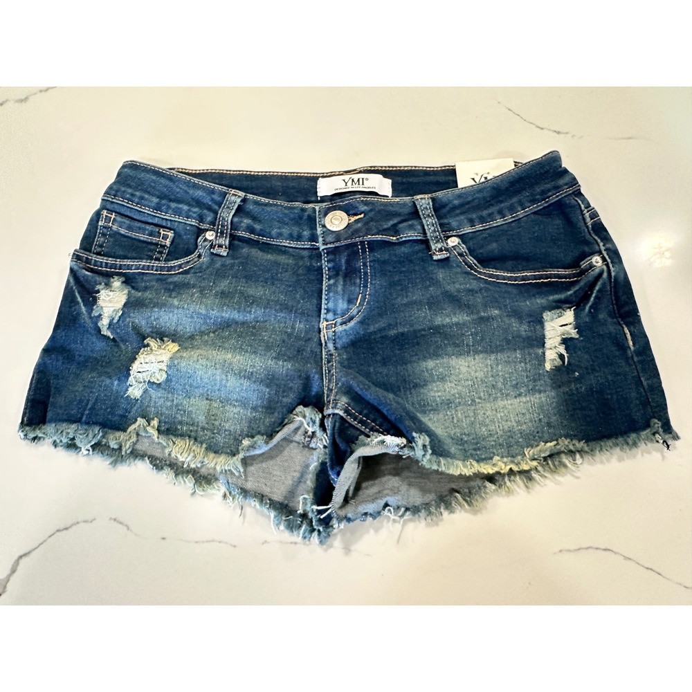 Distressed Denim Micro mini Shorts Dark Wash Frayed Hem Size 3/26 NEW